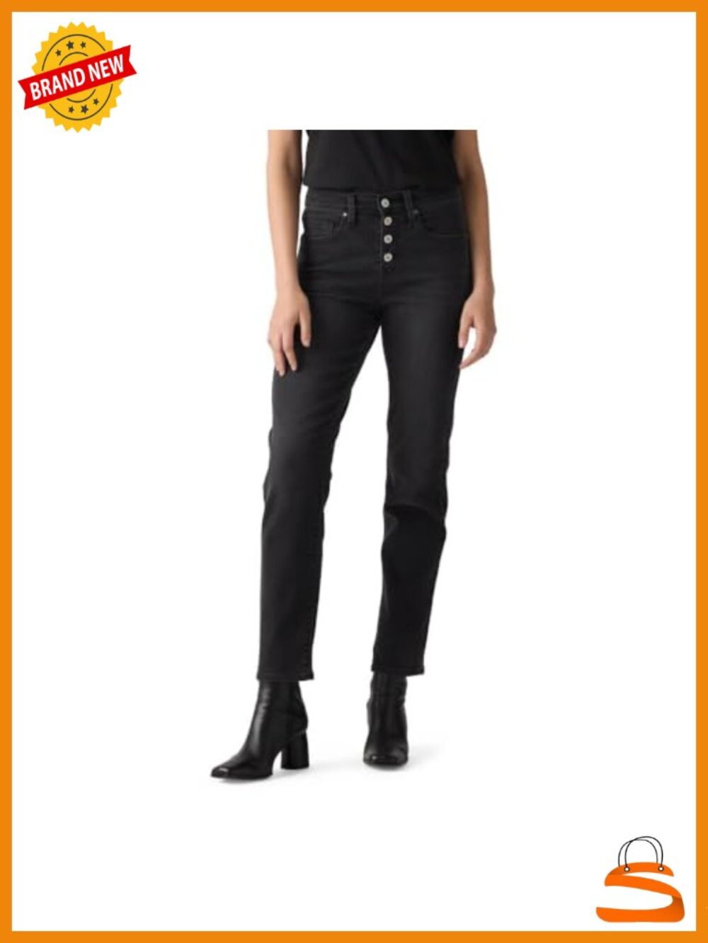 High Rise Straight Leg Jean with Rhinestone Details